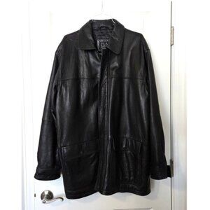 Jos A Bank Signature Collection Black Leather Coat w Quilted Liner